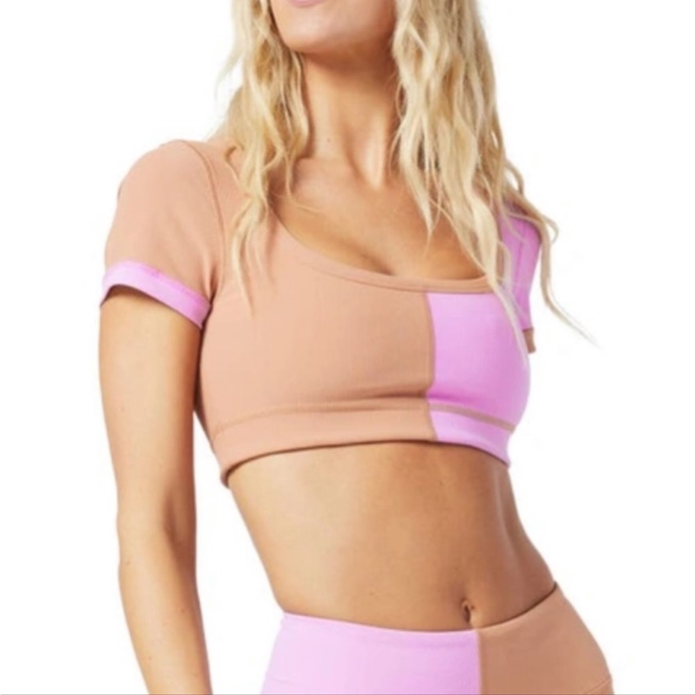 L Space Revolutions Ribbed Colorblock Crop Top Putty / Mauve Size L NEW with Tag